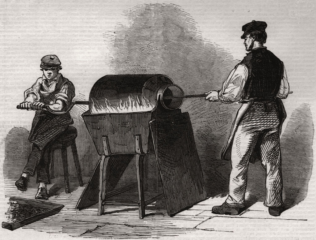 The manufacture of steel pens in Birmingham. Bronzing steel pens 1851 print